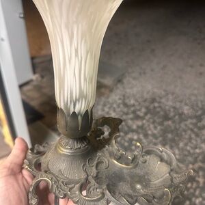 Tiffany style Nouveau Silver and White Glass Lamp